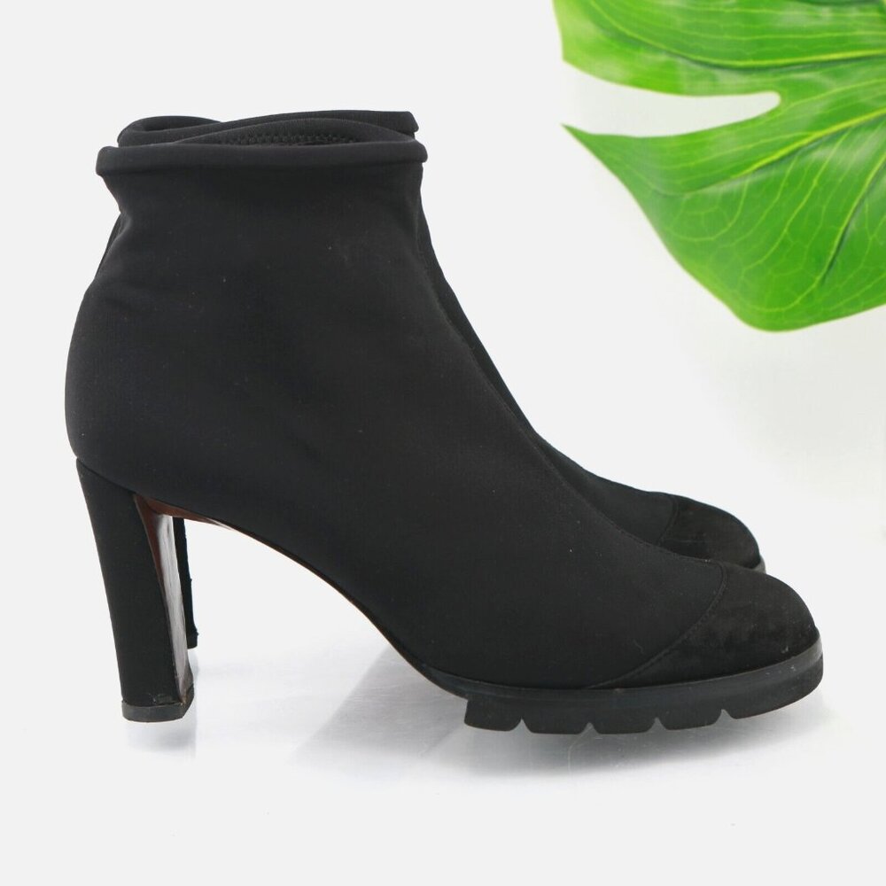 Walter‎ Steiger Womens Boot Size 39 8 Black Neoprene Chunky Lug Sole Block Heel